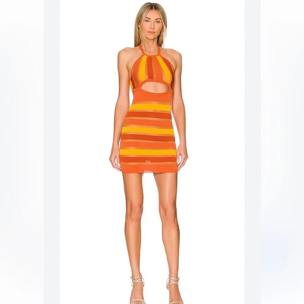 For Love & Lemons Tori Striped Shimmer Dress NWT